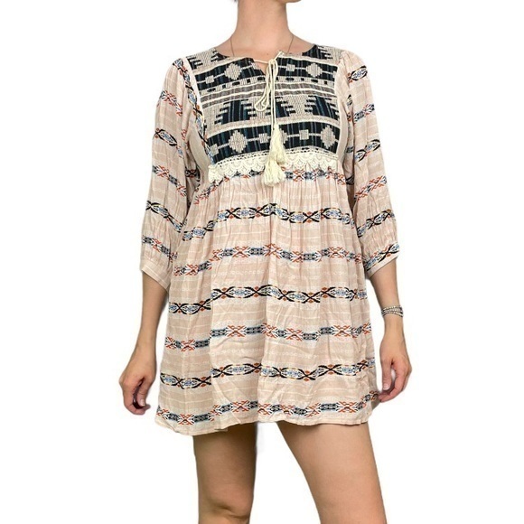 Hayden Dresses & Skirts - HAYDEN Pink Bohemian Tribal Shift Dress Small